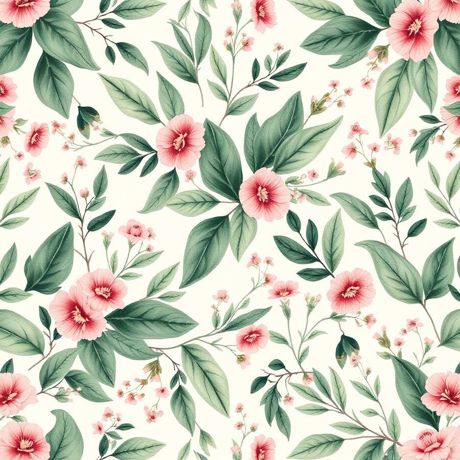 Seamless botanical pattern built from the same extracted elements