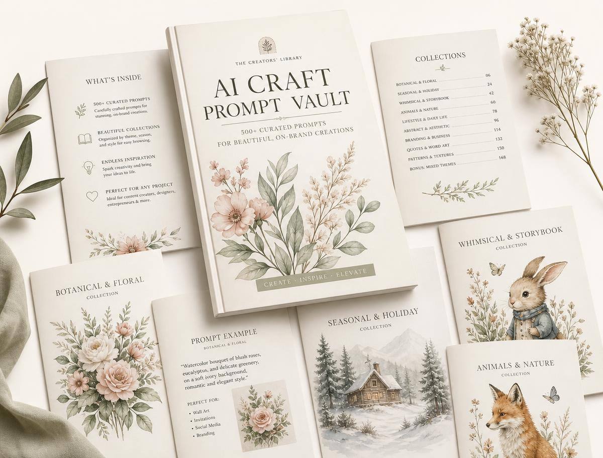 AI Craft Prompt Vault — guide, tablet version and interior prompt pages
